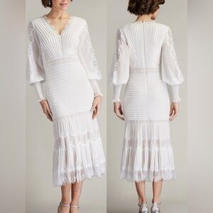 NEW Tadashi Shoji Nyssa Bishop Sleeve Lace Pintuck Long SleeveMidi Dress sz 6